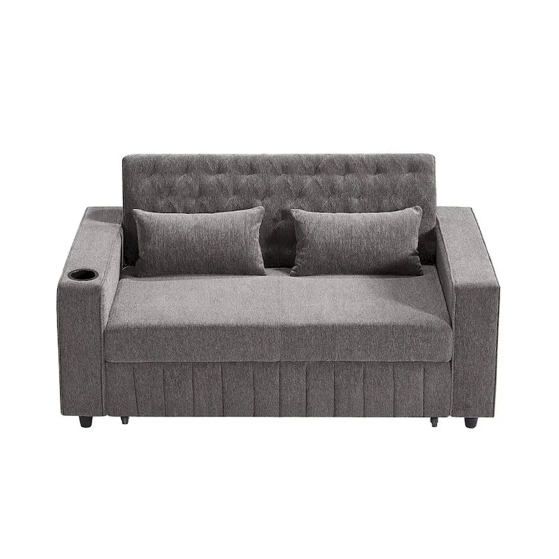 Transformable Chenille Fabric Sofa Bed with Adjustable Tufted Backrest, USB Ports, and Ample Storag
