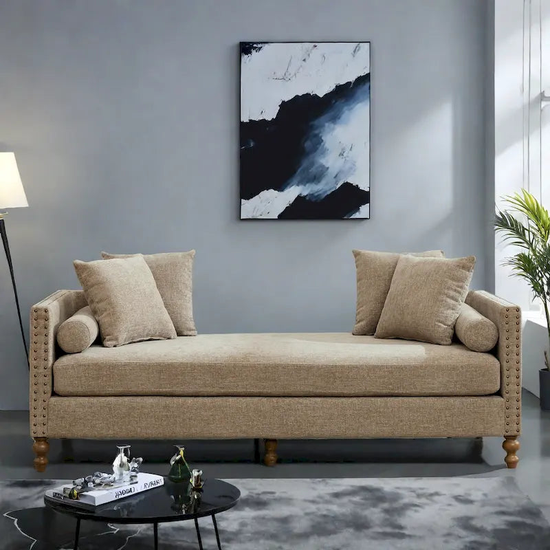 75.2 Chenille 3-Seater Sleeper Sofa with 4 Throw Pillows And 2 Bolsters