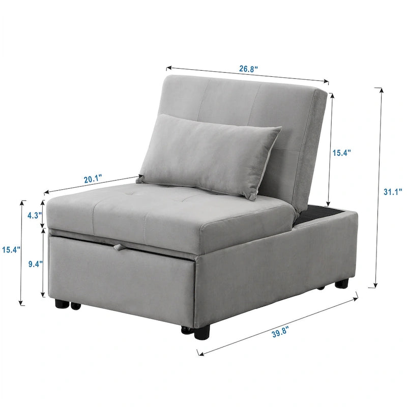 Multi-Functional Folding Ottoman Sofa Bed with Converts to Lounge Chair and Single Bed (264lb Capacity)