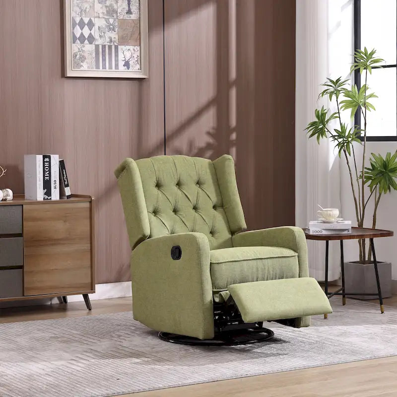 360 Swivel Glider Rocker Manual Recliner with Button-Tufted Backrest and Footrest for Living Room & Bedroom