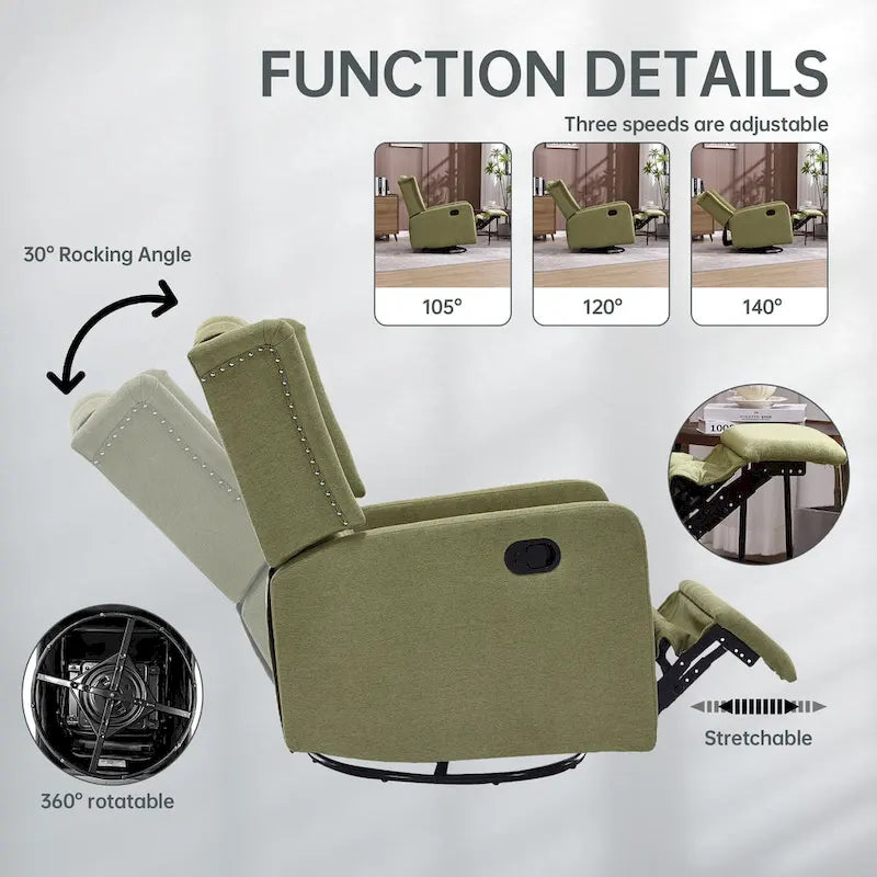 360 Swivel Glider Rocker Manual Recliner with Button-Tufted Backrest and Footrest for Living Room & Bedroom