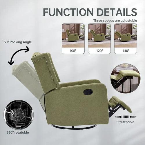 360 Swivel Glider Rocker Manual Recliner with Button-Tufted Backrest and Footrest for Living Room & Bedroom