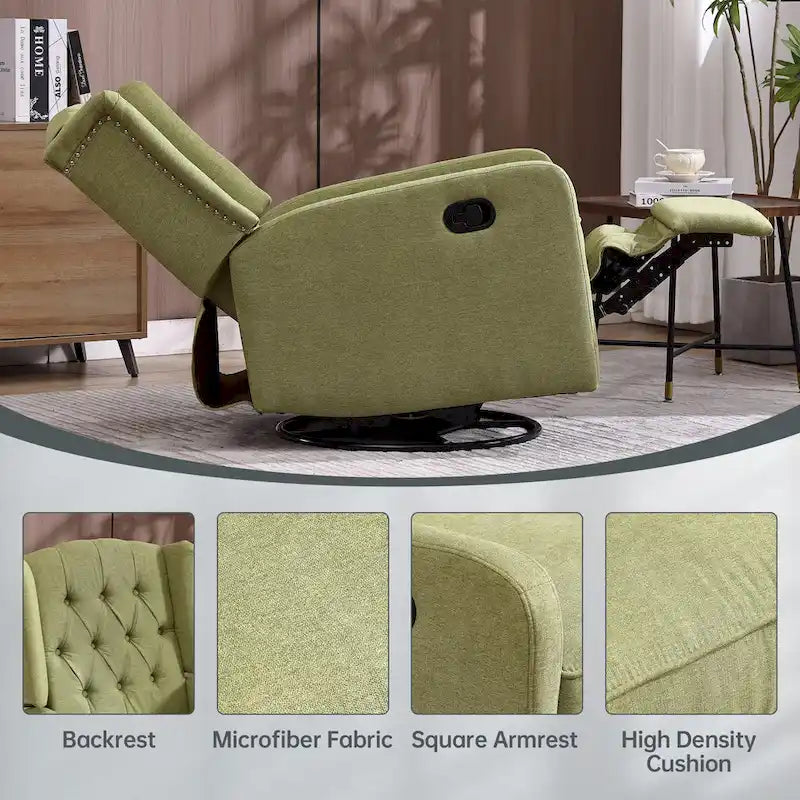 360 Swivel Glider Rocker Manual Recliner with Button-Tufted Backrest and Footrest for Living Room & Bedroom