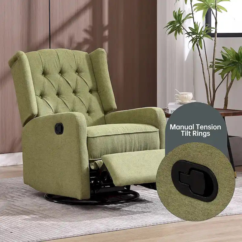 360 Swivel Glider Rocker Manual Recliner with Button-Tufted Backrest and Footrest for Living Room & Bedroom