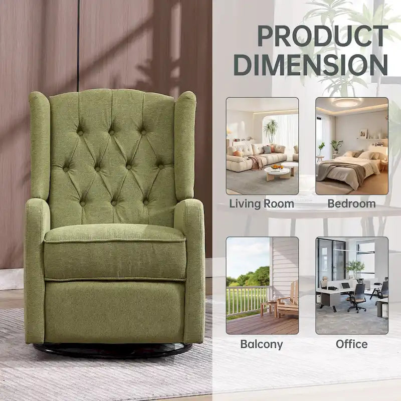 360 Swivel Glider Rocker Manual Recliner with Button-Tufted Backrest and Footrest for Living Room & Bedroom