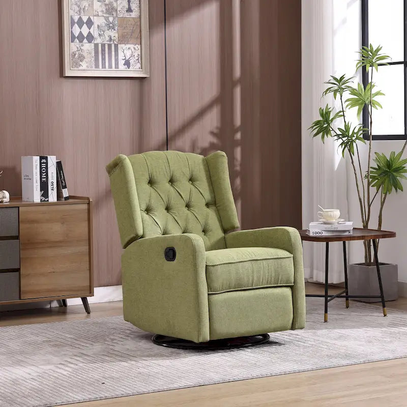 360 Swivel Glider Rocker Manual Recliner with Button-Tufted Backrest and Footrest for Living Room & Bedroom