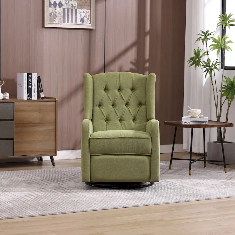 360 Swivel Glider Rocker Manual Recliner with Button-Tufted Backrest and Footrest for Living Room & Bedroom