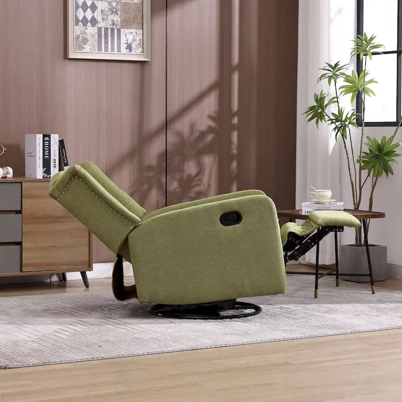 360 Swivel Glider Rocker Manual Recliner with Button-Tufted Backrest and Footrest for Living Room & Bedroom