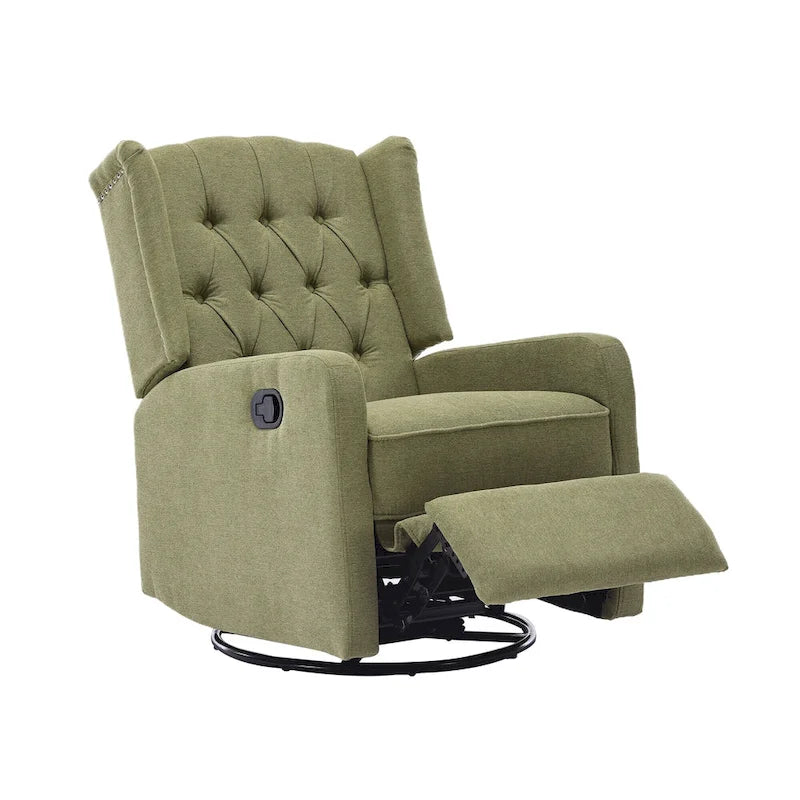 360 Swivel Glider Rocker Manual Recliner with Button-Tufted Backrest and Footrest for Living Room & Bedroom