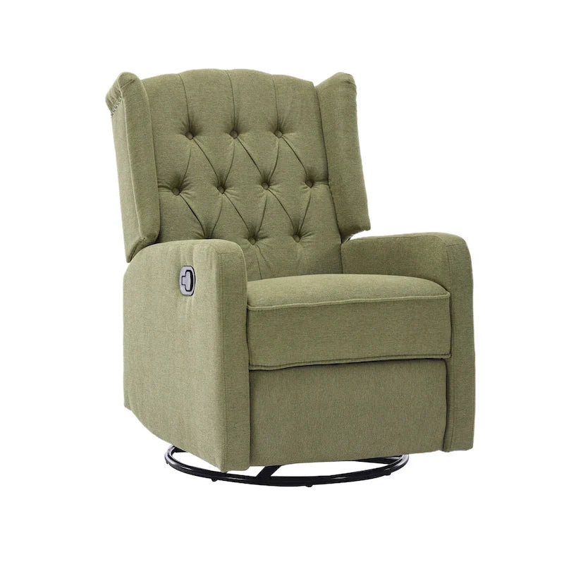 360 Swivel Glider Rocker Manual Recliner with Button-Tufted Backrest and Footrest for Living Room & Bedroom