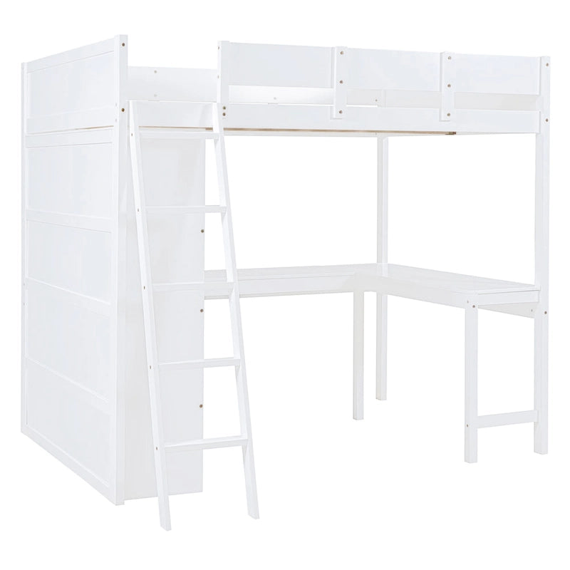 Full Size Solid Wood Loft Bed with Desk and Shelf for Kids