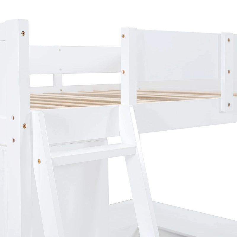 Full Size Solid Wood Loft Bed with Desk and Shelf for Kids
