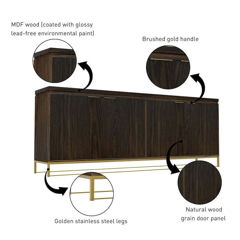 Clihome Furniture Wood 4-Door Accent Cabinet