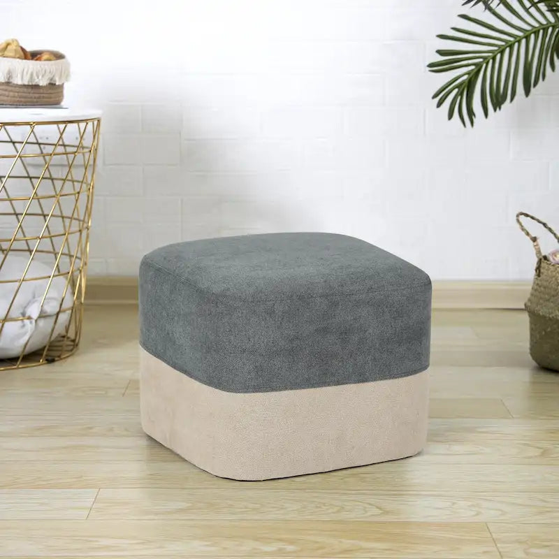 Adeco Square Fabric Ottoman Two-Color Stitching Footrest Stool