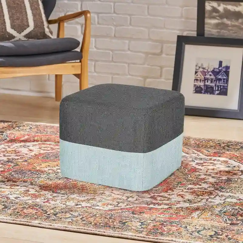 Adeco Square Fabric Ottoman Two-Color Stitching Footrest Stool