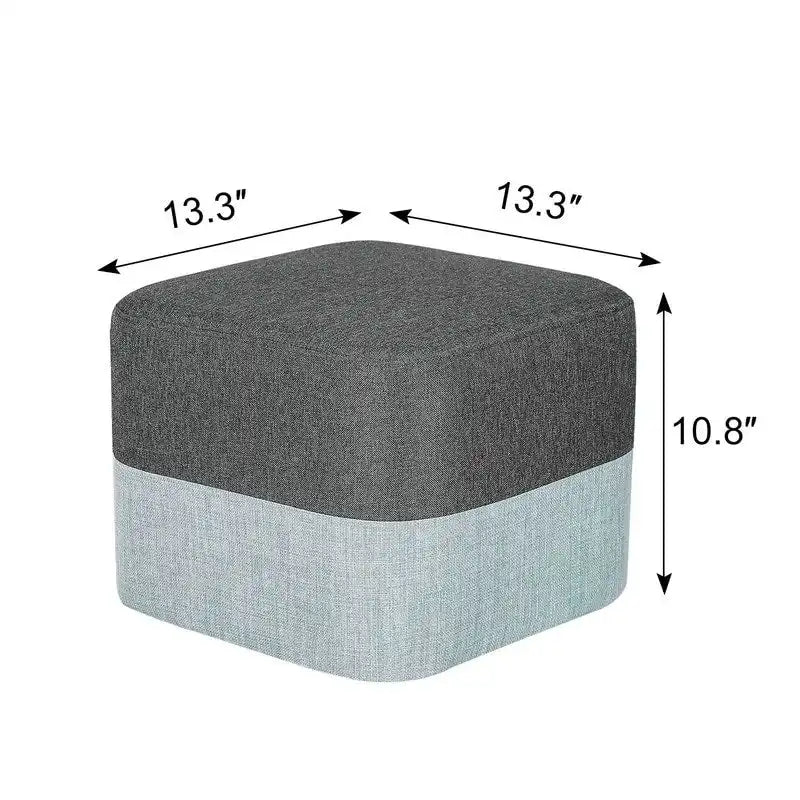 Adeco Square Fabric Ottoman Two-Color Stitching Footrest Stool