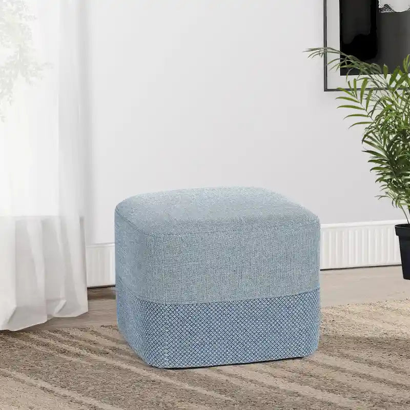 Adeco Square Fabric Ottoman Two-Color Stitching Footrest Stool