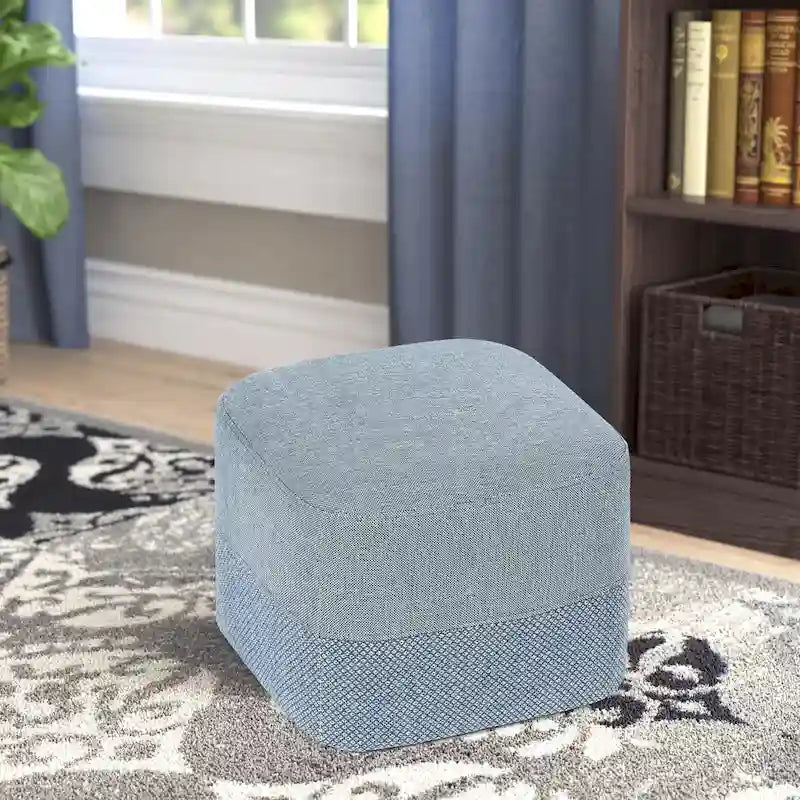 Adeco Square Fabric Ottoman Two-Color Stitching Footrest Stool