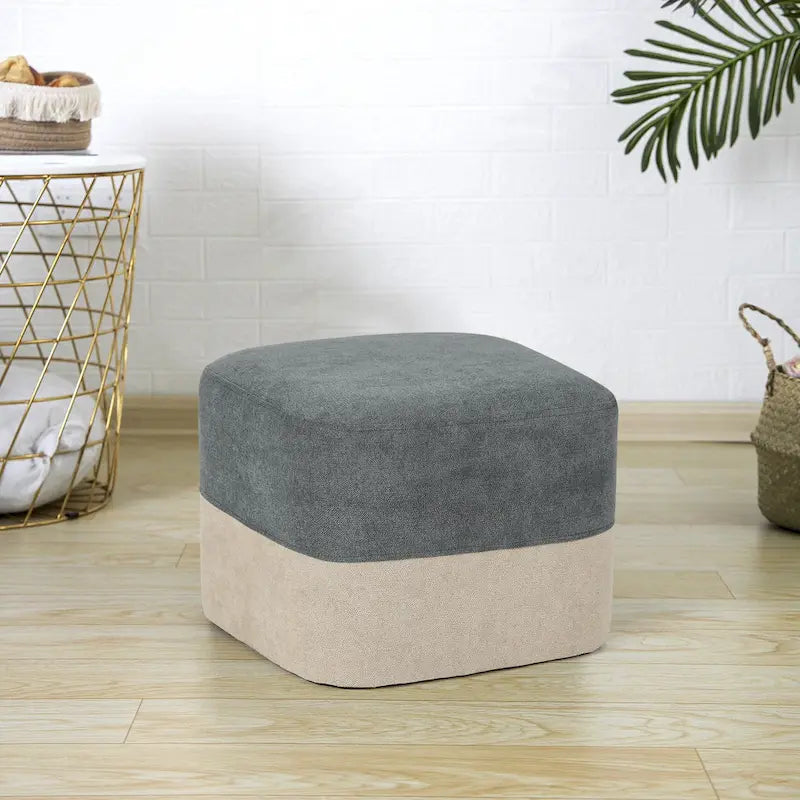 Adeco Square Fabric Ottoman Two-Color Stitching Footrest Stool