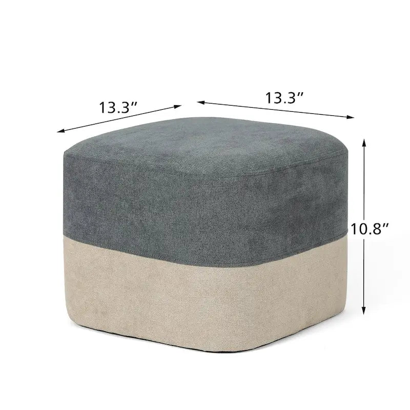 Adeco Square Fabric Ottoman Two-Color Stitching Footrest Stool