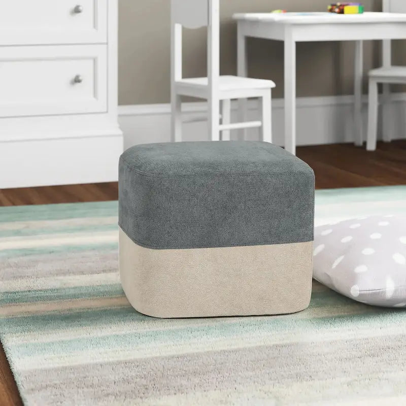 Adeco Square Fabric Ottoman Two-Color Stitching Footrest Stool