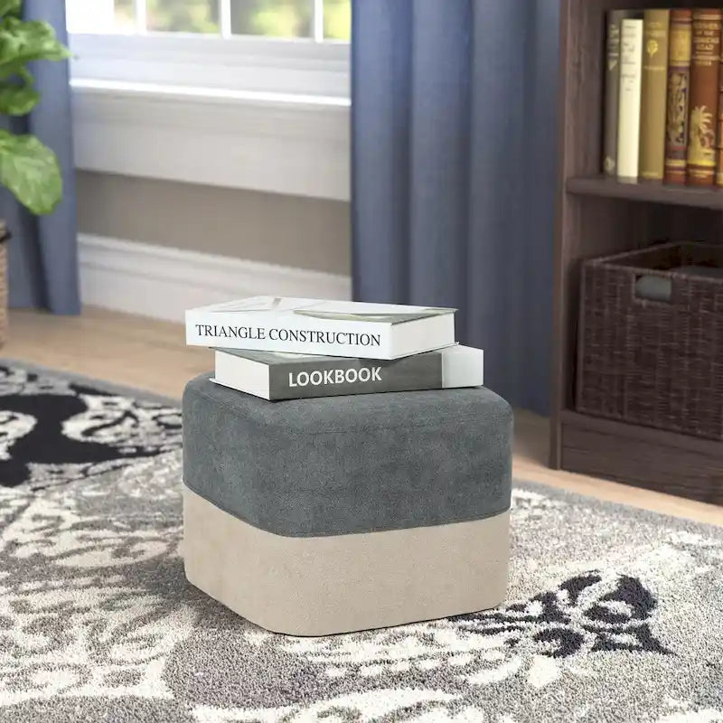 Adeco Square Fabric Ottoman Two-Color Stitching Footrest Stool