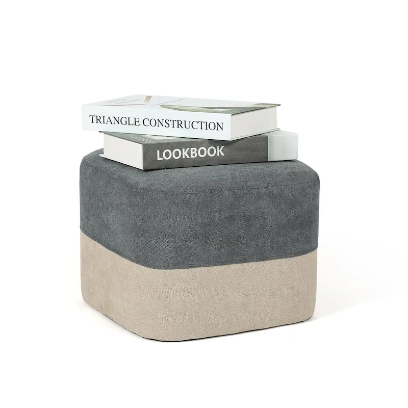 Adeco Square Fabric Ottoman Two-Color Stitching Footrest Stool