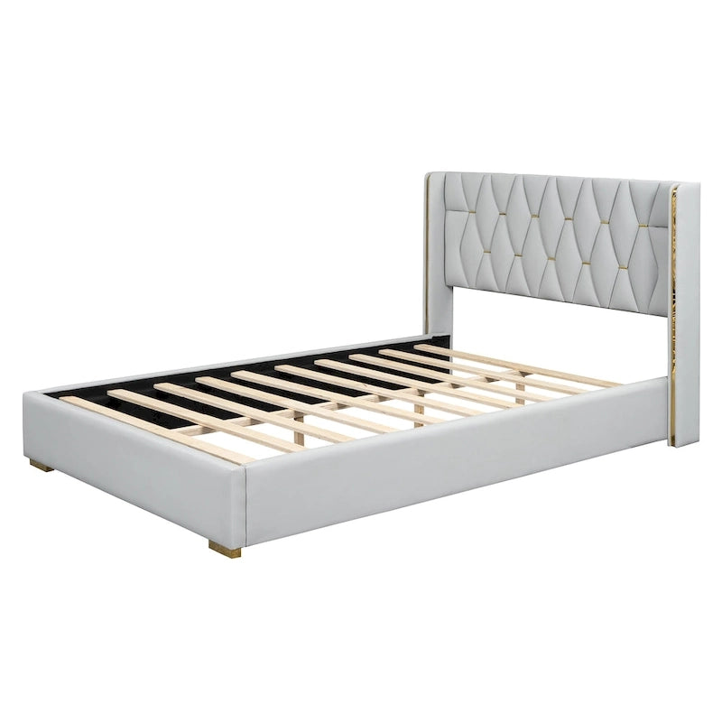 Full Size Upholstered Platform Bed with Metal Strips, Black