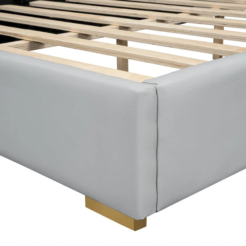 Full Size Upholstered Platform Bed with Metal Strips, Black