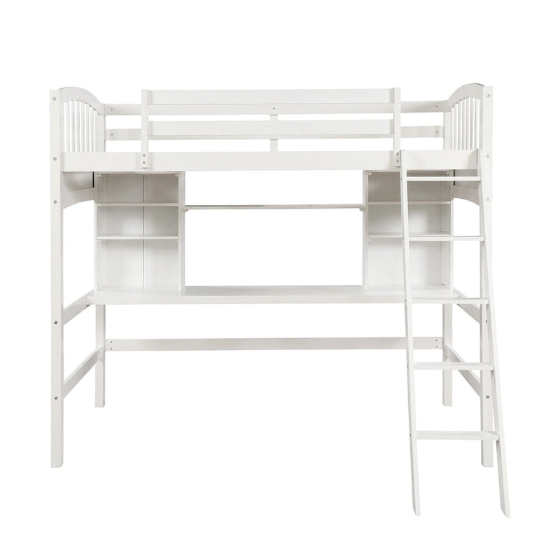 Twin size Loft Bed with Storage Shelves, Desk and Ladder