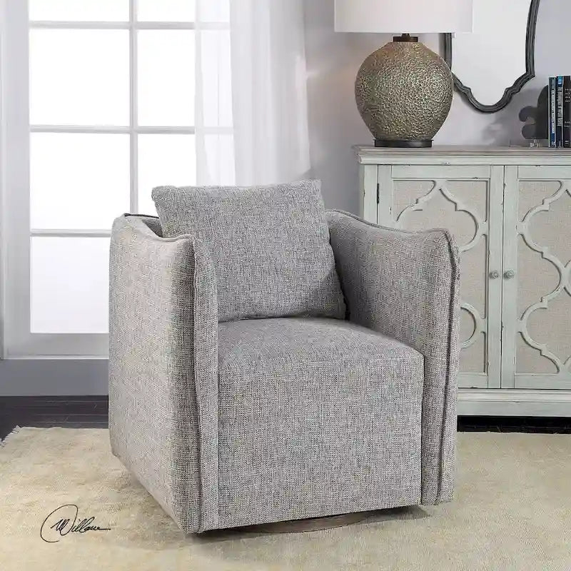 Uttermost Corben 29 Wide Shelter Arm Wood Frame Swivel Accent Chair