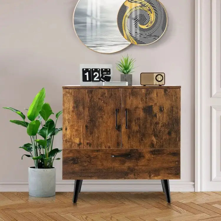 Modern Floor Storage Cabinet with 2 Doors and 1 Pull-out Drawer - 30 x 16 x 31 (L x W x H)