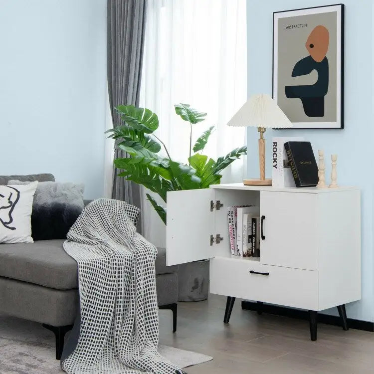 Modern Floor Storage Cabinet with 2 Doors and 1 Pull-out Drawer - 30 x 16 x 31 (L x W x H)
