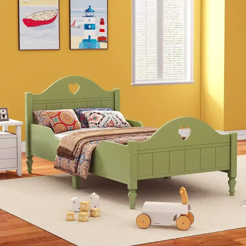 Macaron Twin Size Toddler Bed with Side Safety Rails and Headboard and Footboard,Light Pink