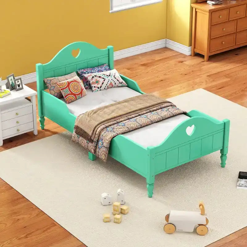 Macaron Twin Size Toddler Bed with Side Safety Rails and Headboard and Footboard,Light Pink