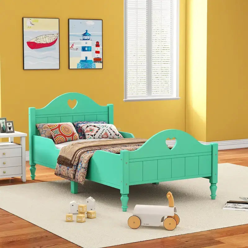 Macaron Twin Size Toddler Bed with Side Safety Rails and Headboard and Footboard,Light Pink