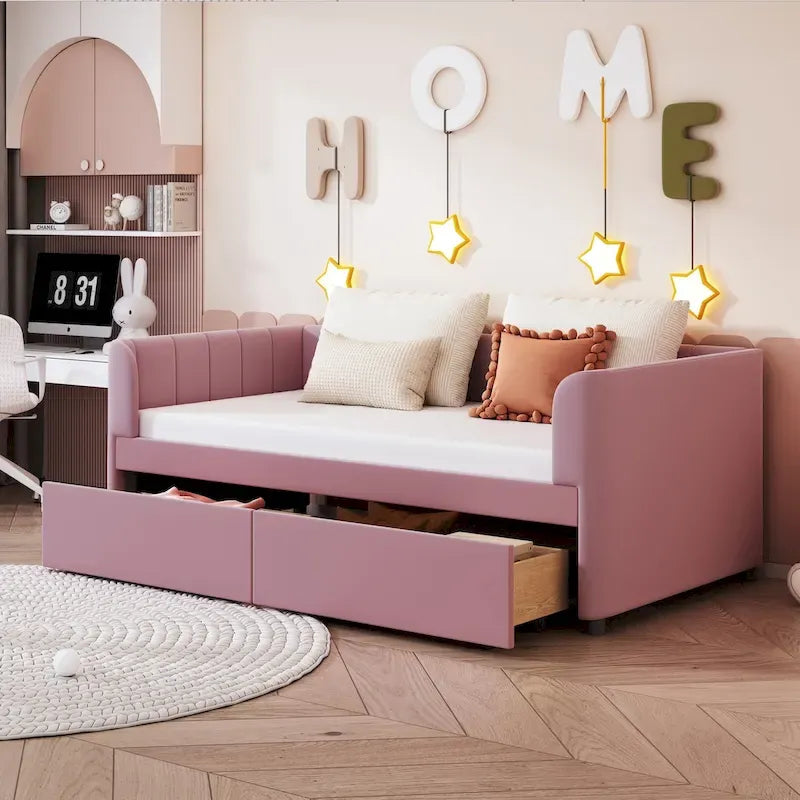 Tiroirs de rangement pour lit de repos jumeau en velours