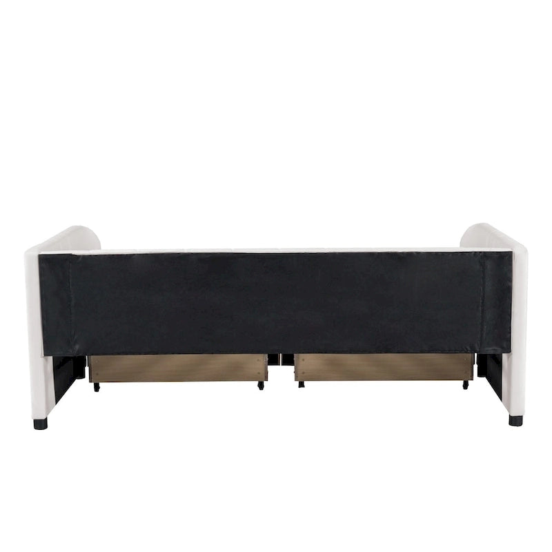 Twin Size Upholstered Daybed with Ergonomic Design Backrest and 2 Drawers
