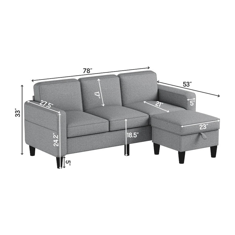 L-shaped design Sofa 3 Seater with Storage Box for the Chaise