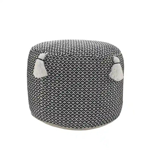 Pouf ottoman cylindrique géométrique en coton noir de 45 cm