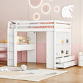 Lit mezzanine avec grandes étagères, bureau et éclairage LED