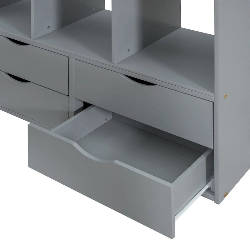Merax Loft Bed with large shelves, writing desk and LED Light